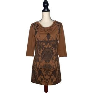 Chris Line Fashion Brown Print T-Shirt Dress    Size: S